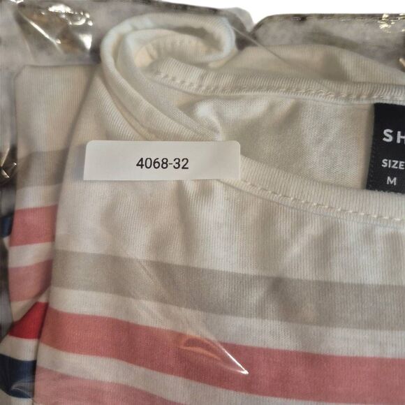 Shein Women's White w Colorful Stripes Poly/Spandex Long Sleeve T-shirt EUC - Picture 7 of 10